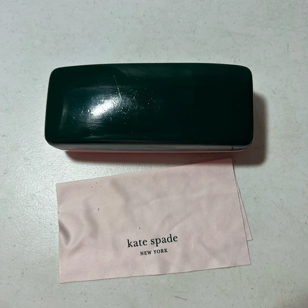Kate Spade New York Pink/Green CLAMSHELL Sunglass Case+Cleaning Cloth